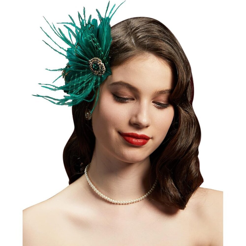 Gatsby Flapper Fascinator Peacock Feather Headpiece Vintage Style Accessory